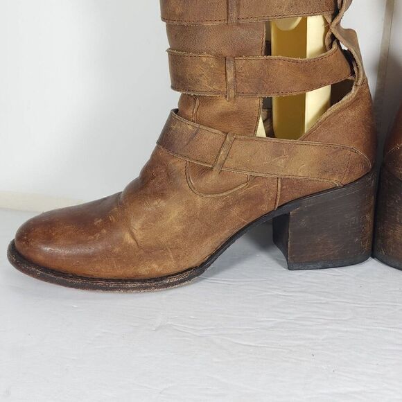 Freebird by Steven Rollin US9 Brown Distressed Leather Strappy Ankle Boots - Picture 7 of 15